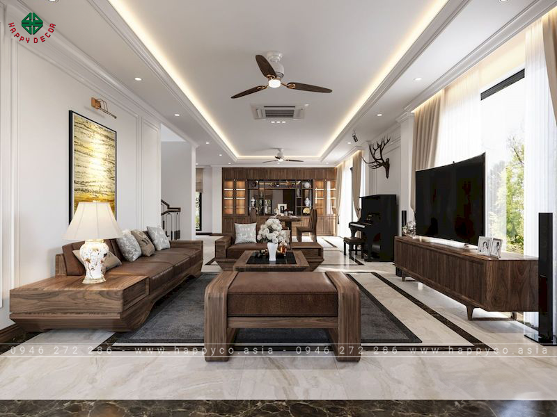 Nội thất nhà phố Ecopark - Phòng khách tân cổ điển đẹp hài hòa thiên nhiên