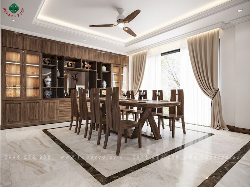 Nội thất nhà phố Ecopark - Bộ bàn ăn gỗ óc chó 8 ghế dành cho 8 - 10