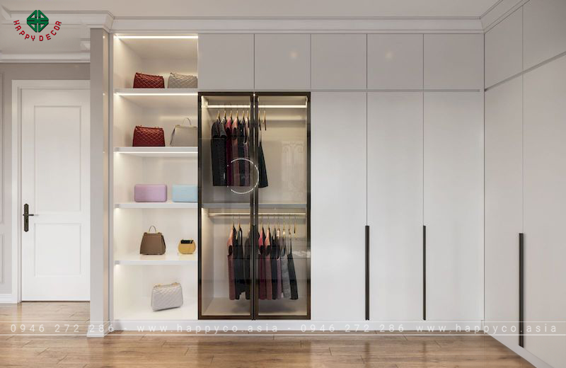 Nội thất nhà phố Ecopark – Tủ quần áo âm tường trong phòng ngủ con gái