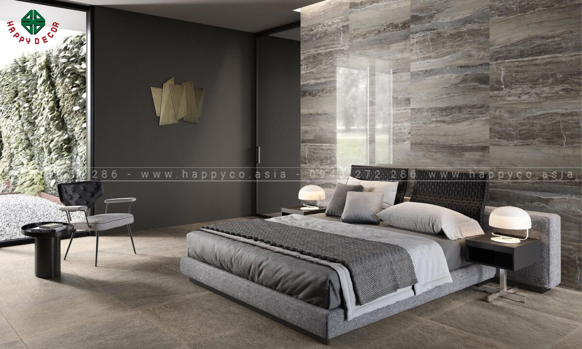 Gạch ốp tường giả gỗ phòng ngủ