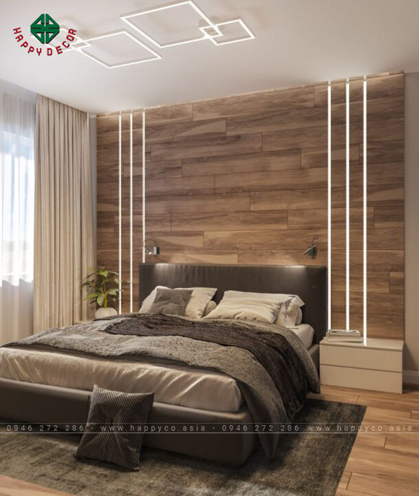 Gạch ốp tường giả gỗ phòng ngủ