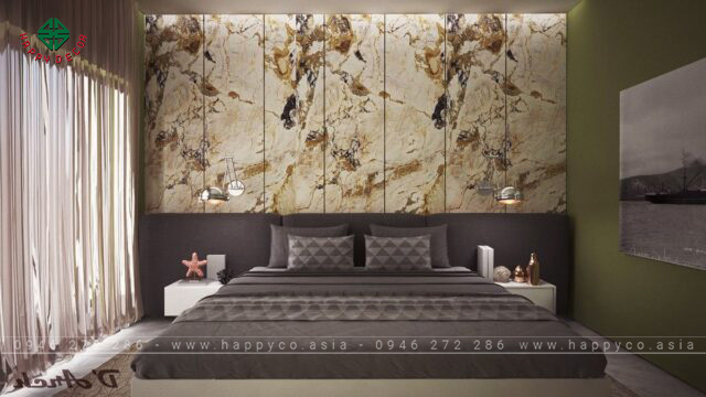 Gạch ốp tường phòng ngủ hoa văn đá