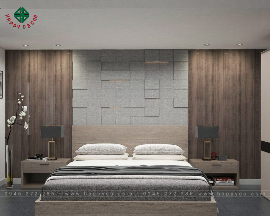 Gạch ốp tường phòng ngủ màu bê tông