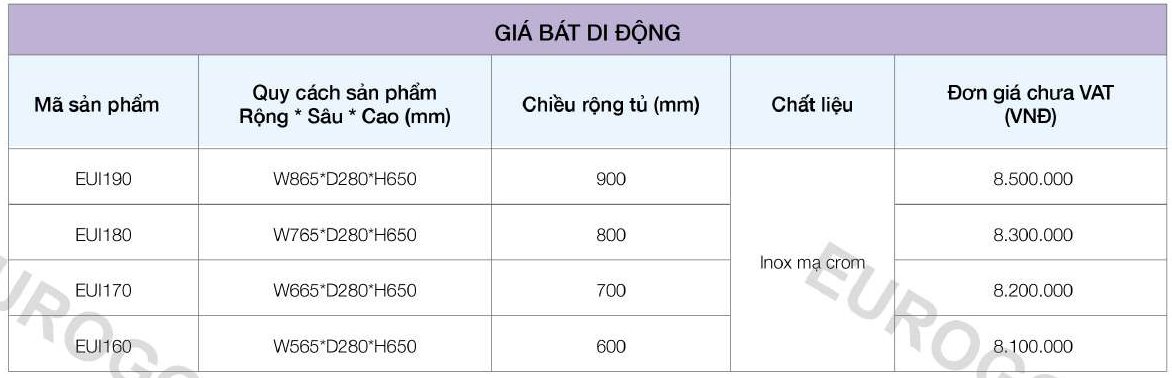 GIÁ BÁT ĐĨA NÂNG HẠ EUROGOLD EUI160 | CHẤT LIỆU INOX MẠ CRÔM