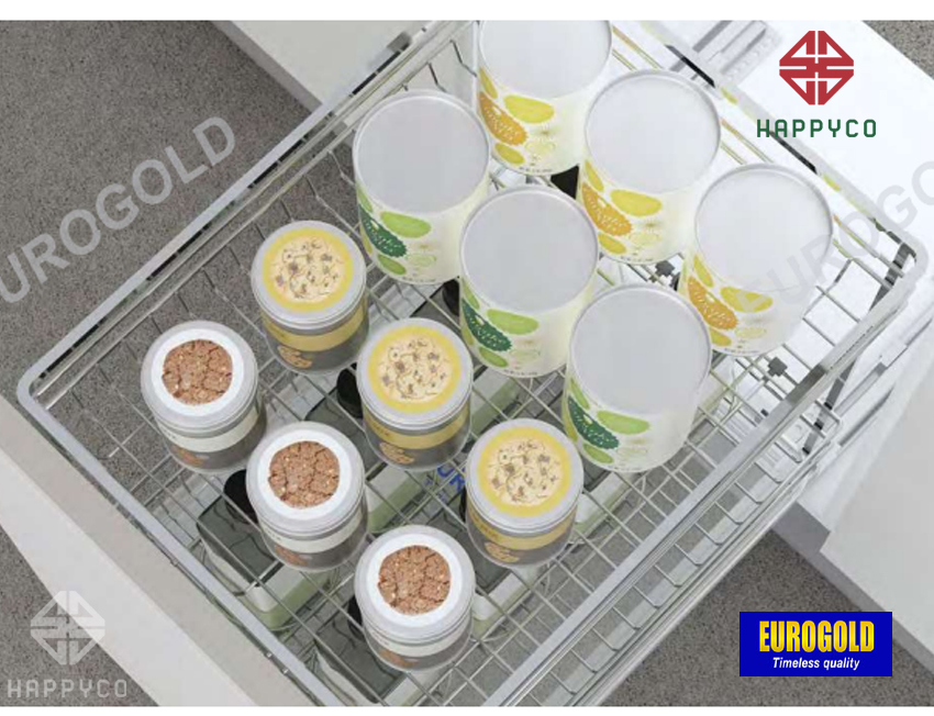 Kệ gia vị inox nan vuông, ray giảm chấn ERO2020B2