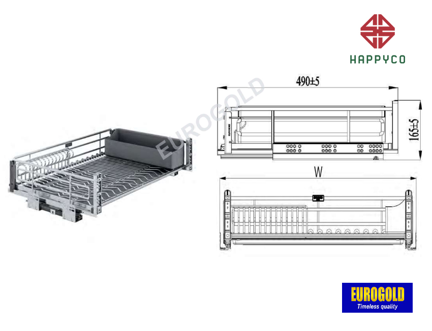 Giá xoong nồi bát đĩa inox 304 nan oval epv6060 eurogold