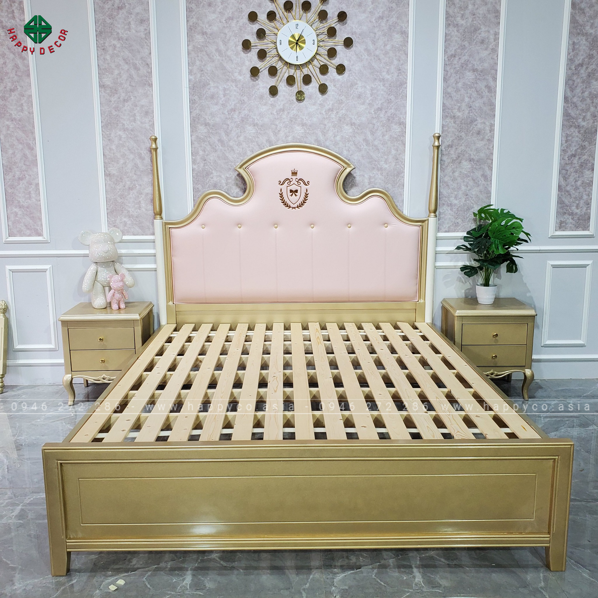 Giường ngủ ván công nghiệp ngọt ngào với màu hồng Pastel GN27