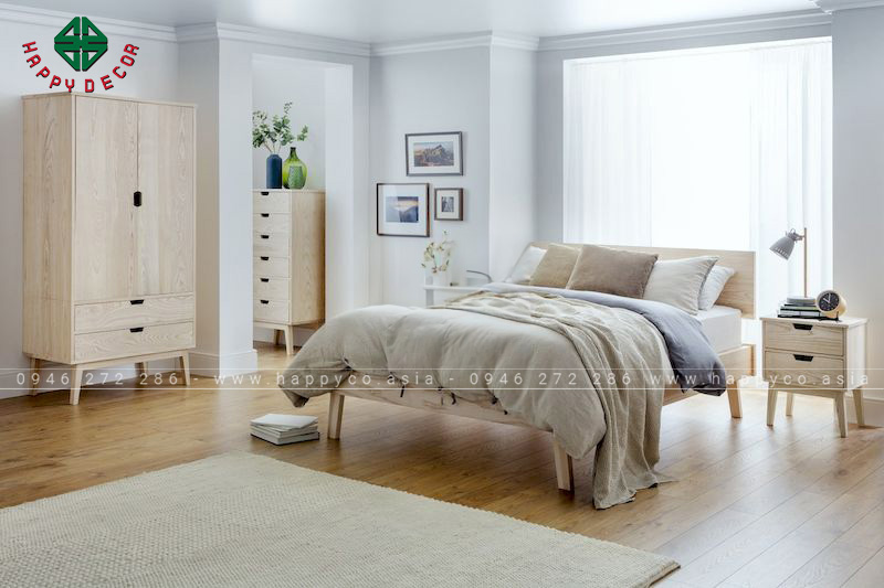 Giường phong cách châu Âu làm bằng gỗ sồi tự nhiên