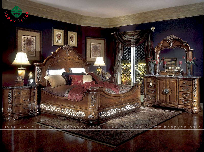 Giường ngủ tân cổ điển gỗ tự nhiên - mẫu 09