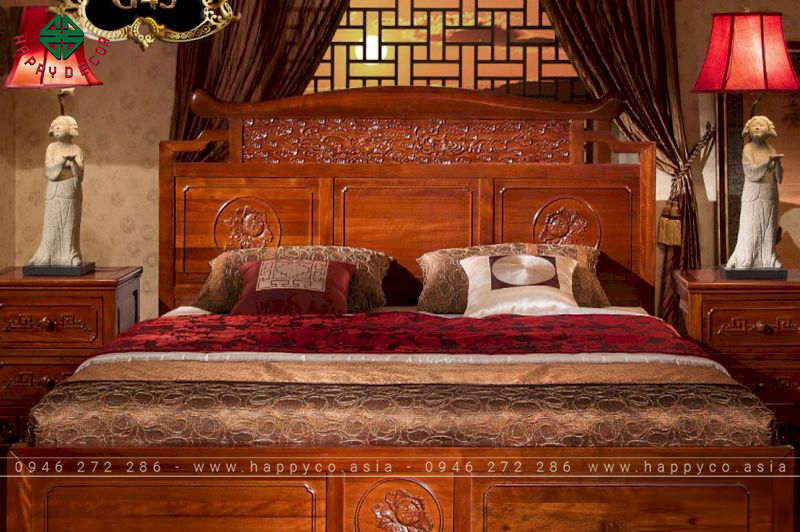 Giường ngủ tân cổ điển gỗ tự nhiên - mẫu 03