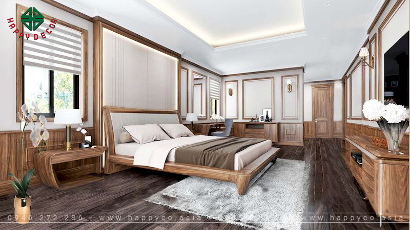 Giường ngủ tân cổ điển gỗ tự nhiên - mẫu 20