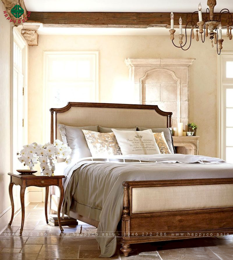Giường ngủ tân cổ điển gỗ tự nhiên - mẫu 19
