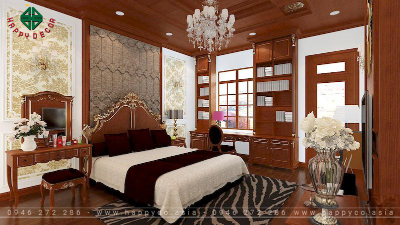Giường ngủ tân cổ điển gỗ tự nhiên - mẫu 02