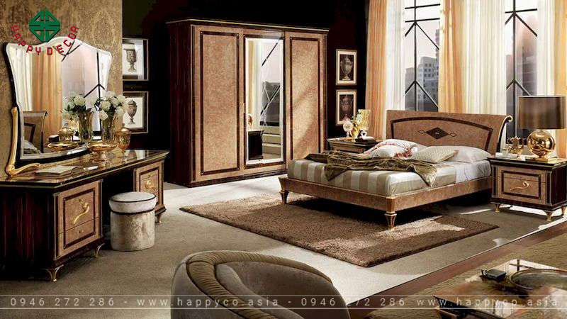 Giường ngủ tân cổ điển gỗ tự nhiên - mẫu 17