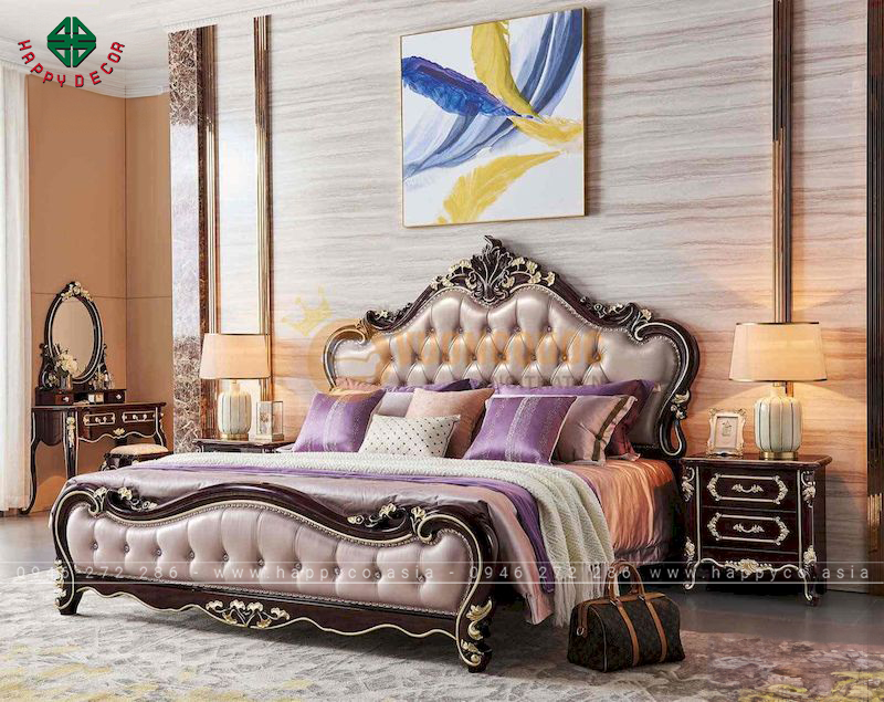 Giường ngủ tân cổ điển gỗ tự nhiên - mẫu 05