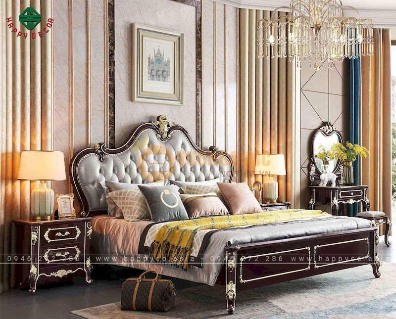 Giường ngủ tân cổ điển gỗ tự nhiên - mẫu 06