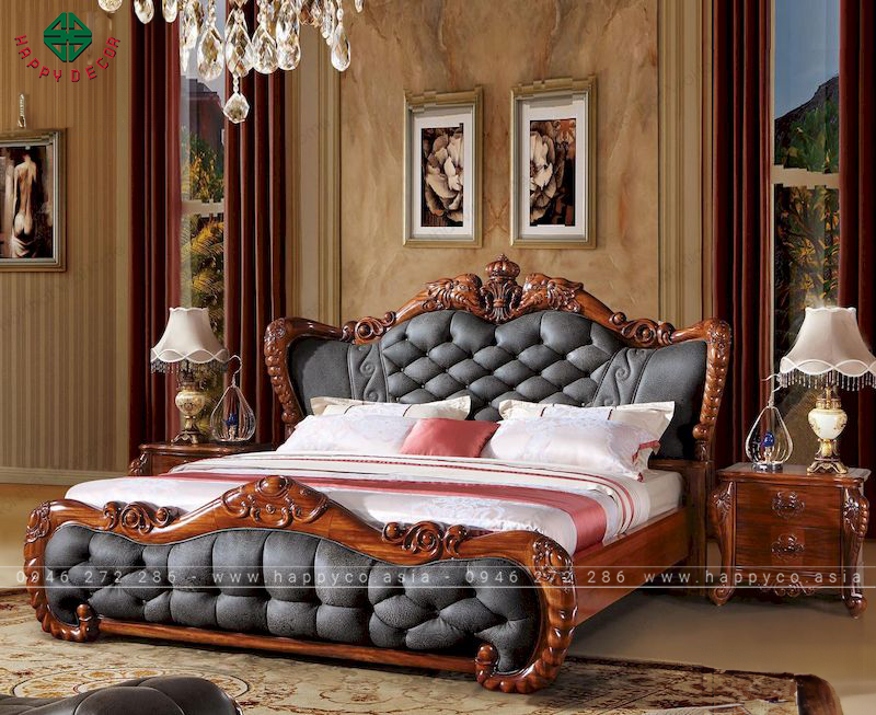 Giường ngủ tân cổ điển gỗ tự nhiên - mẫu 08