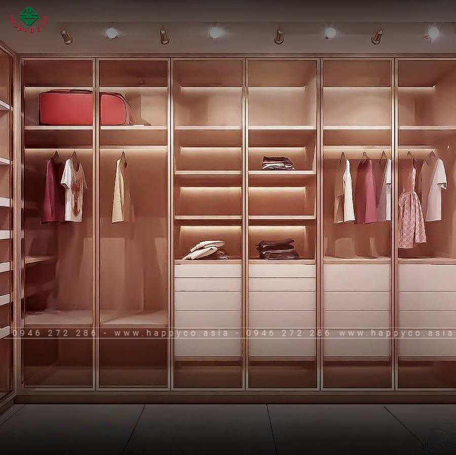 Tủ áo cánh kính được thiết kế nhiều ngăn dễ dàng cho việc sắp xếp ngăn nắp