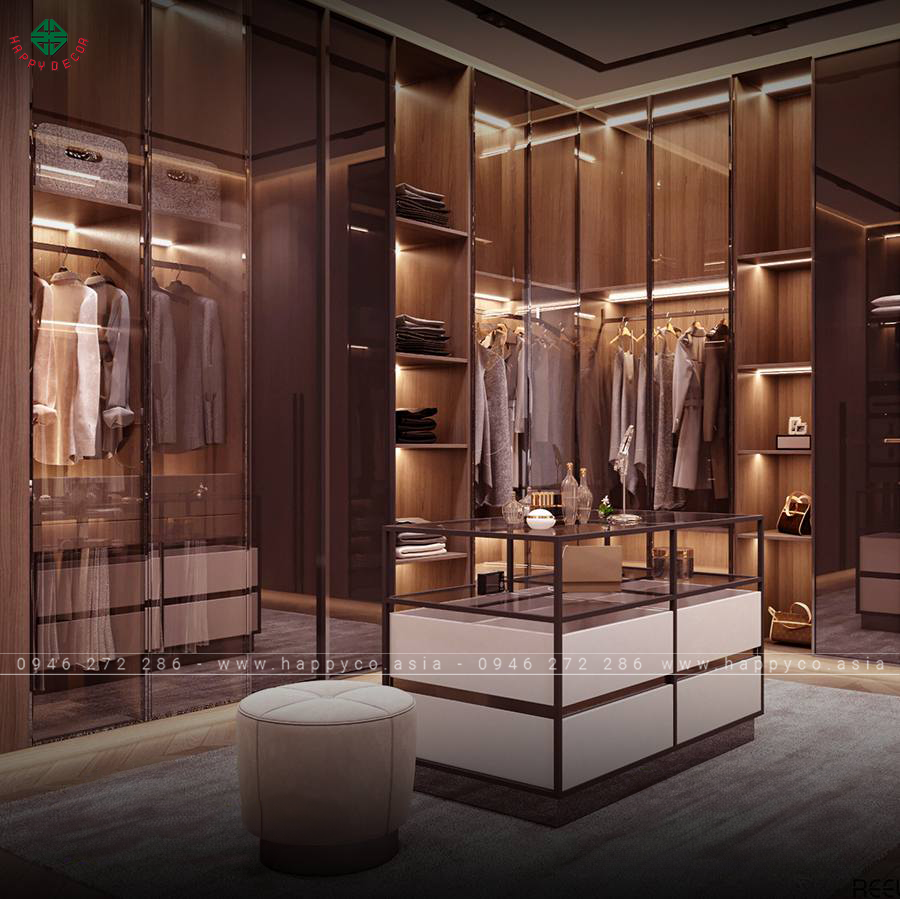 Tủ áo cánh kính kết hợp tủ trưng bày cực kì sang trọng và hiện đại