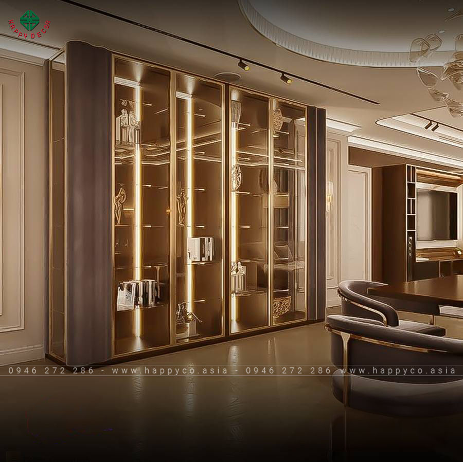 Tủ cánh kính trưng bày phòng khách
