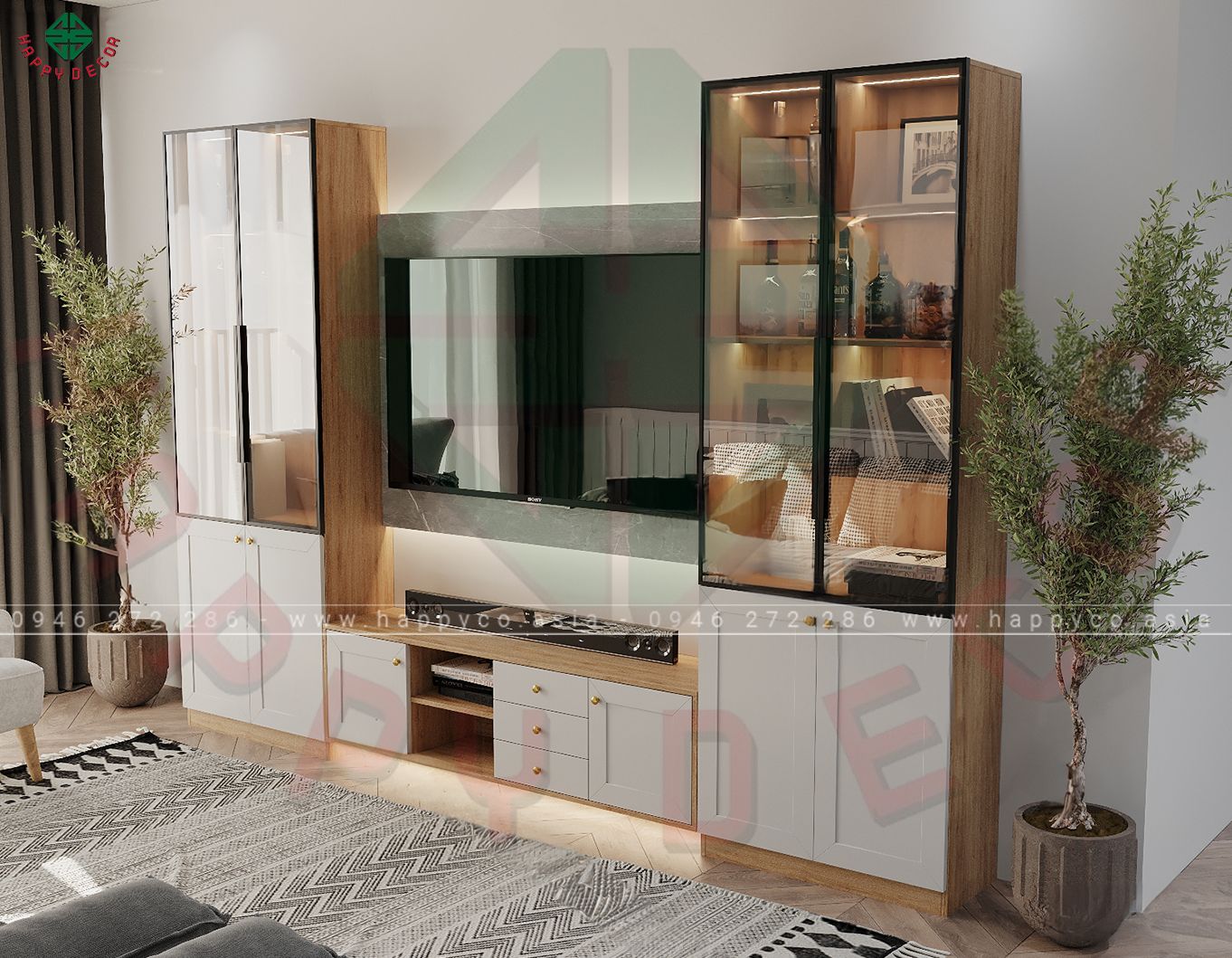 Kệ tivi kèm tủ trang trí hiện đại KT6800