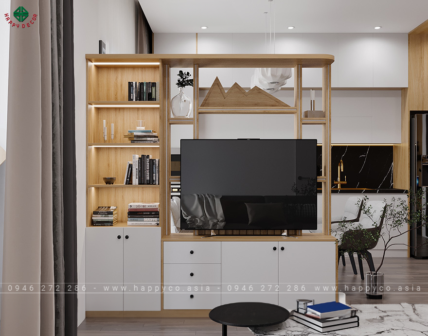 Kệ Tivi vách ngăn phòng khách làm từ gỗ công nghiệp - Mẫu 02