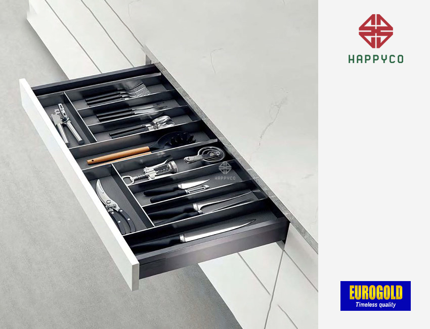khay chia thìa nĩa dao chất liệu nhôm phay xước cao cấp ETA tại Happyco