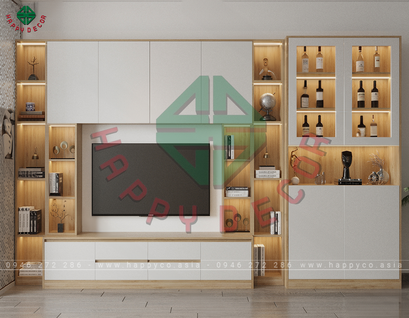 Kệ Tivi kết hợp với tủ trưng bày phòng khách