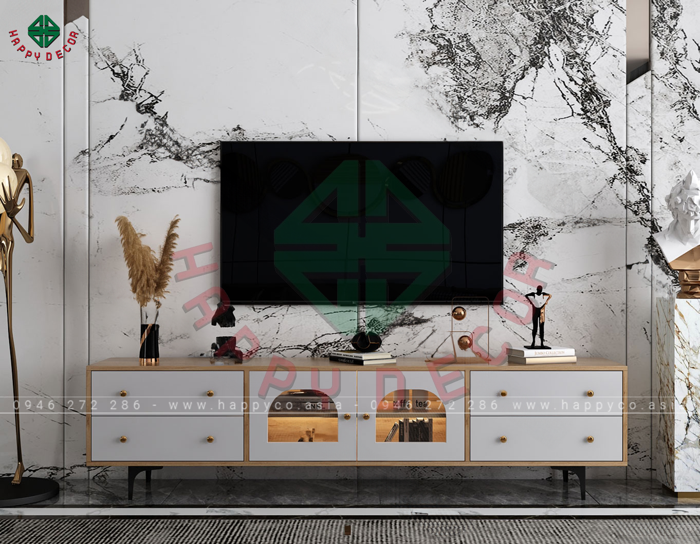 Kệ Tivi có hộc nhỏ bằng kính - Mẫu 05