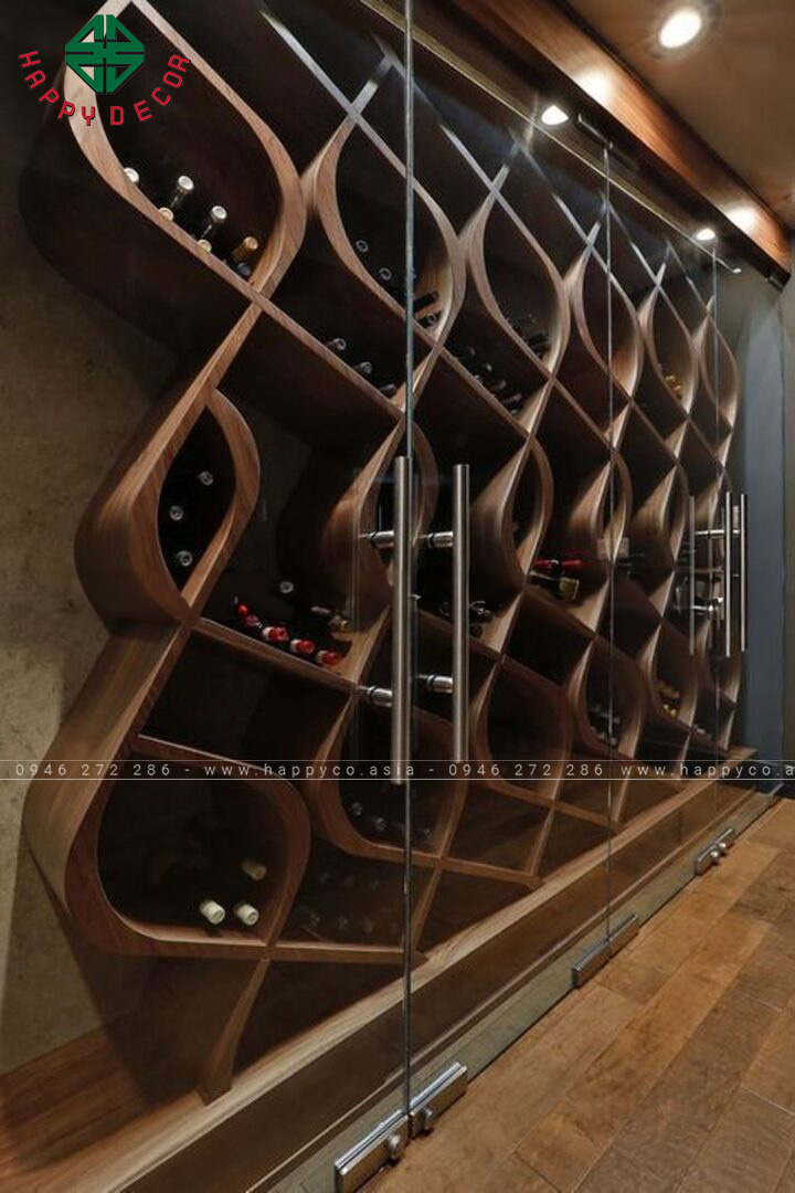 Tủ rượu cửa kính gỗ tự nhiên ngoằn ngoèo model-M14