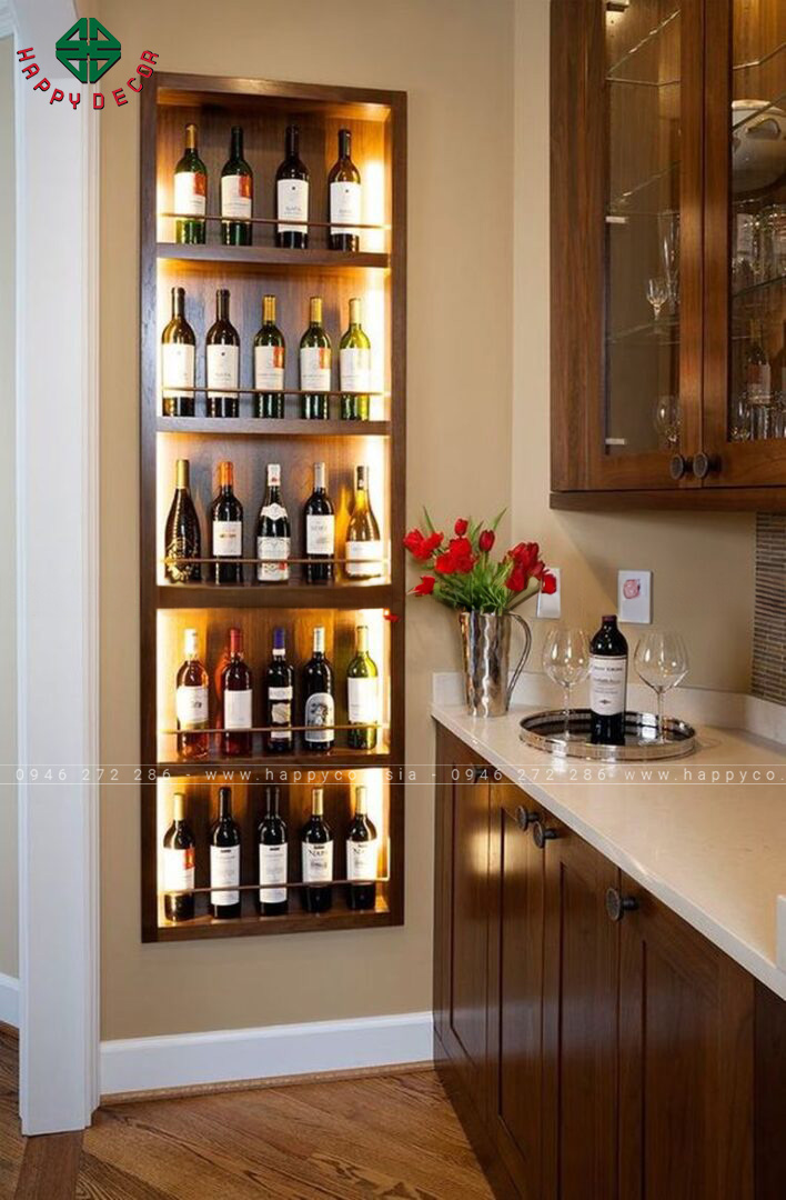 Tủ rượu mini cửa kính âm tường hiện đại-M20