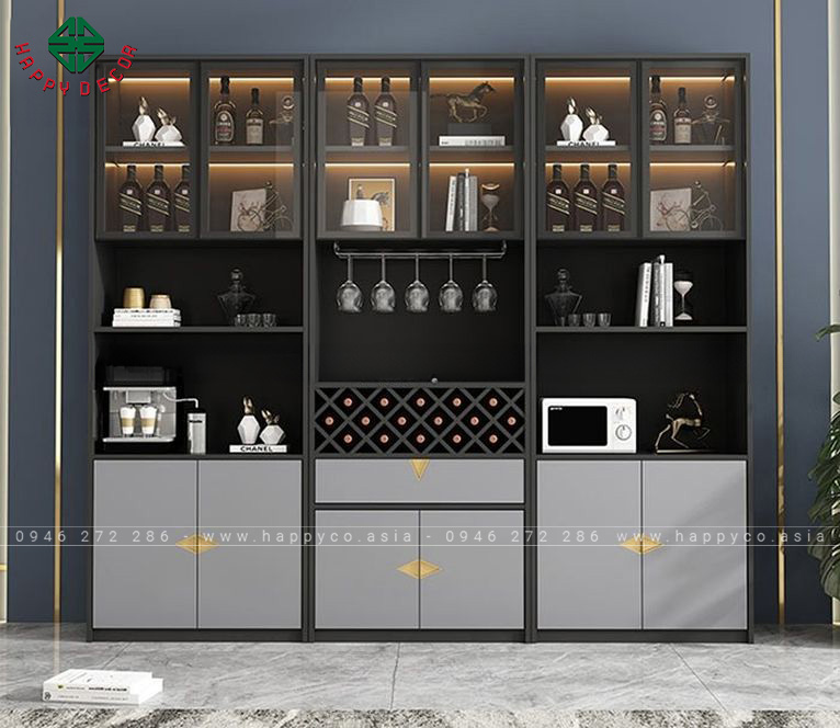 Mẫu tủ bếp cửa kính đựng rượu - M42