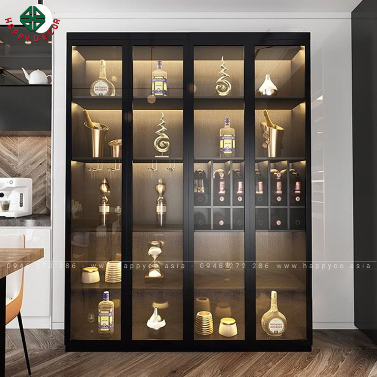 Mẫu tủ rượu cửa kính kết hợp tủ trang trí phòng khách-M31