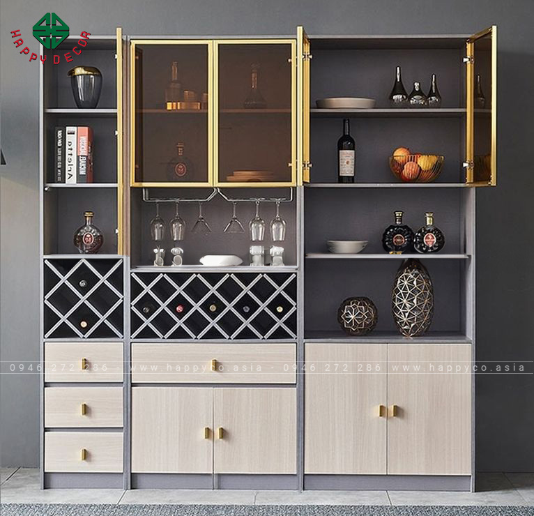 Mẫu tủ bếp cửa kính đựng rượu – M43