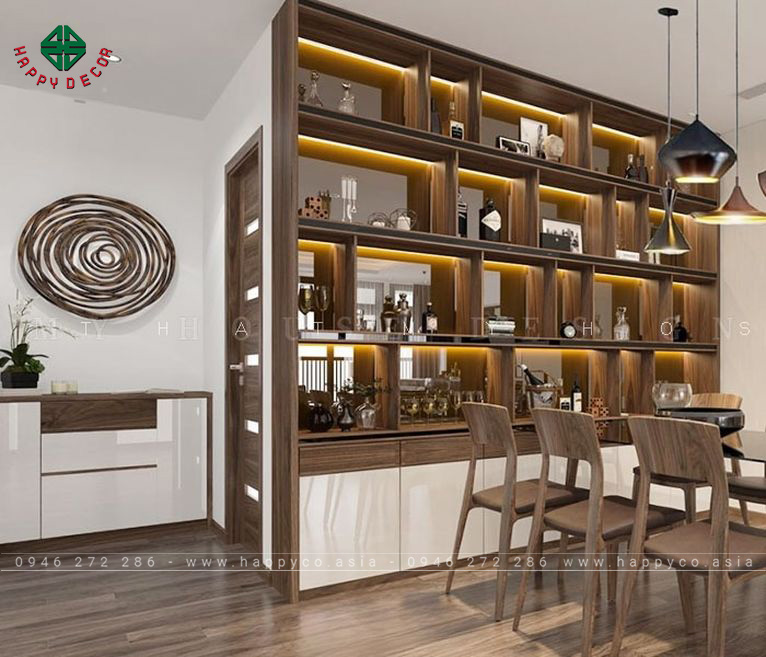 Tủ rượu cửa kính nhà hàng kết hợp tủ gỗ MDF veneer melamine - M15