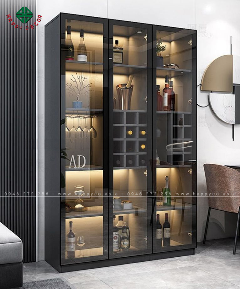 Mẫu tủ rượu cửa kính đặt giữa phòng khách và bếp - M32