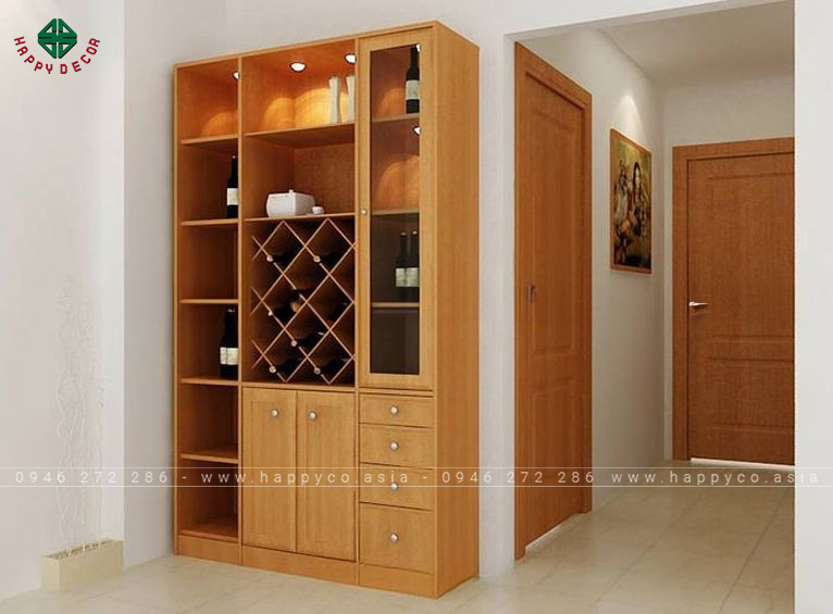 Mẫu tủ bếp cửa kính đựng rượu – M44