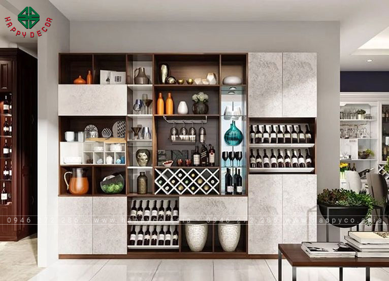 Tủ rượu phòng khách cửa kính MDF phủ melamine đẹp hiện đại - M33