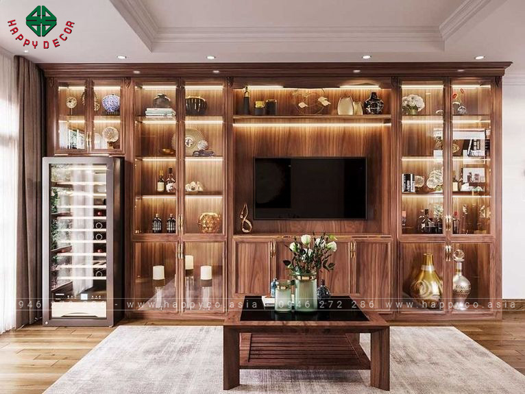 Mẫu tủ rượu cửa kính kết hợp kệ tivi-M13