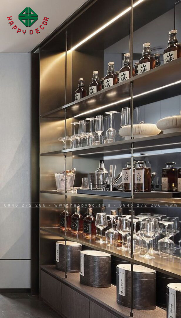 Tủ rượu cửa kính kết hợp gỗ MDF model-M6