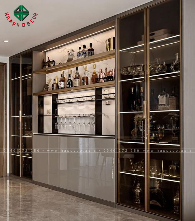Mẫu tủ rượu cửa kính kết hợp đá sang trọng-M7