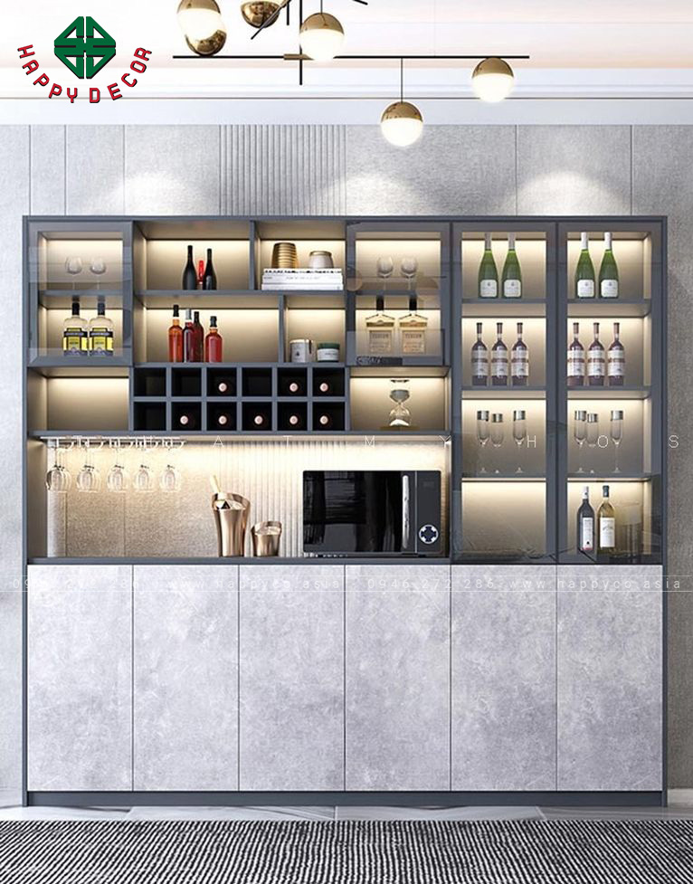Mẫu tủ bếp cửa kính đựng rượu – M48