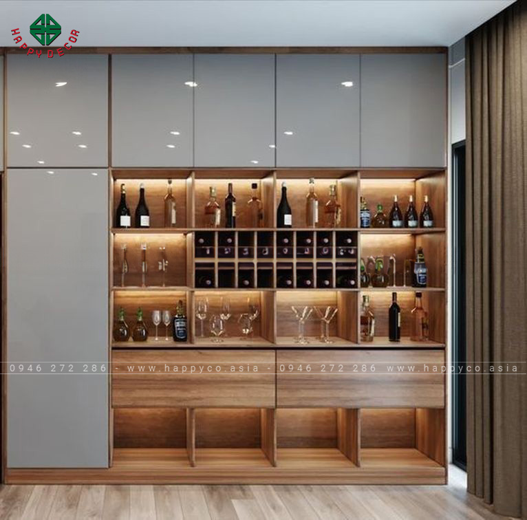 Tủ rượu cửa kính kết hợp tủ bảo quản model-M19