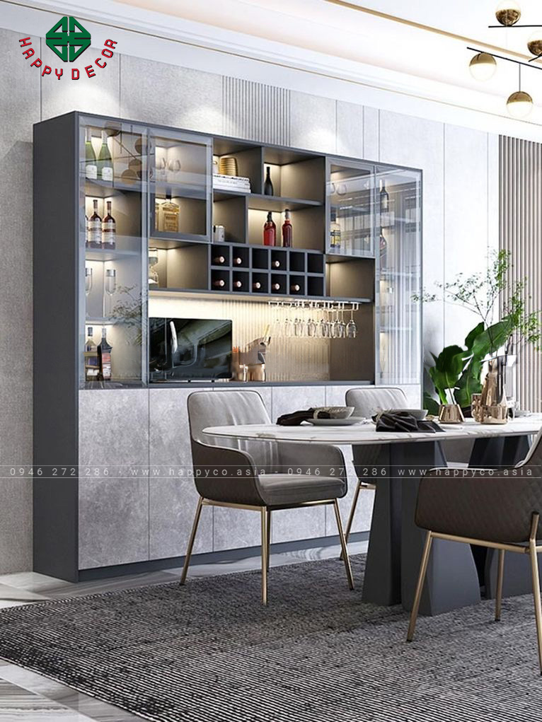 Mẫu tủ bếp cửa kính đựng rượu – M50