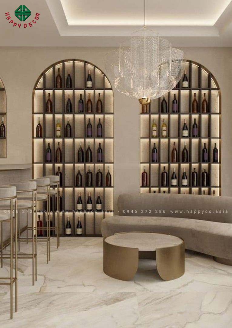 Tủ rượu kính treo tường phòng khách tròn model-M2