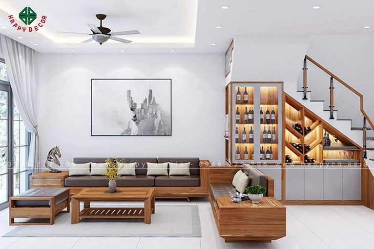 Tủ rượu cửa kính gầm cầu thang hiện đại – M22