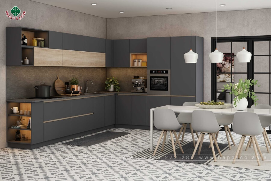 Tủ bếp gỗ công nghiệp hiện đại xám mẫu 2 Tủ bếp gỗ công nghiệp hiện đại xám mẫu 2