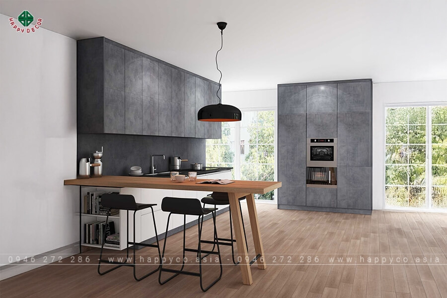 Tủ bếp gỗ công nghiệp hiện đại xám mẫu 5