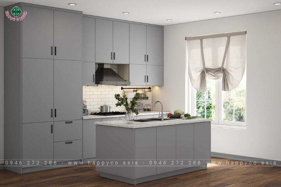 Tủ bếp gỗ công nghiệp hiện đại xám mẫu 1 Tủ bếp gỗ công nghiệp hiện đại xám mẫu 1