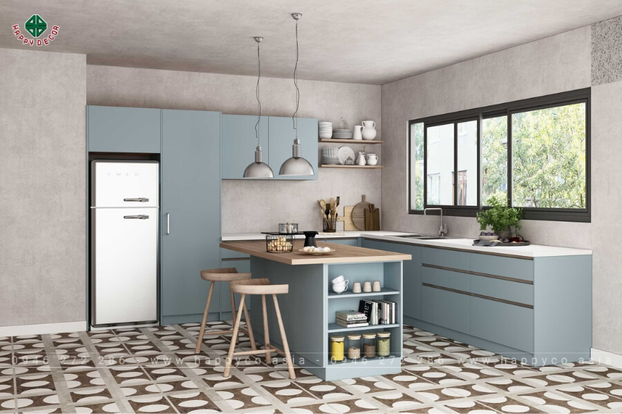 Tủ bếp gỗ công nghiệp hiện đại pastel mẫu 5 Tủ bếp gỗ công nghiệp hiện đại pastel mẫu 5